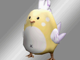 squik, one of the elemental chicken vivosaurs from fossil fighters. it is a round chicken with white feathers